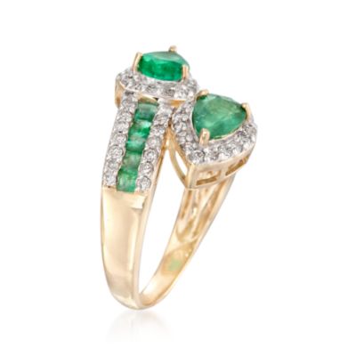 2.00 ct. t.w. Emerald and .60 ct. t.w. Diamond Bypass Ring in 14kt Yellow Gold &mdash; Alt Image 3