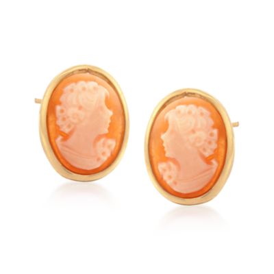 Italian Carved Shell Cameo Stud Earrings in 18kt Gold Over Sterling &mdash; Alt Image 1