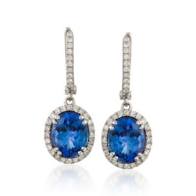 4.65 ct. t.w. Tanzanite and .50 ct. t.w. Diamond Drop Hoop Earrings in 14kt White Gold &mdash; Alt Image 1