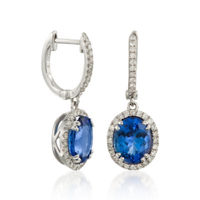 4.65 ct. t.w. Tanzanite and .50 ct. t.w. Diamond Drop Hoop Earrings in 14kt White Gold &mdash; Alt Image 3
