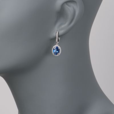 4.65 ct. t.w. Tanzanite and .50 ct. t.w. Diamond Drop Hoop Earrings in 14kt White Gold &mdash; Alt Image 2