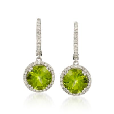 5.75 ct. t.w. Peridot and .50 ct. t.w. Diamond Drop Hoop Earrings in 14kt White Gold &mdash; Alt Image 1