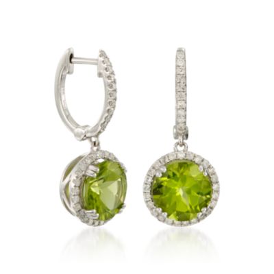 5.75 ct. t.w. Peridot and .50 ct. t.w. Diamond Drop Hoop Earrings in 14kt White Gold &mdash; Alt Image 3