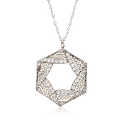 C. 1950 Vintage Cultured Pearl and 2.30 ct. t.w. Diamond Pendant Necklace in Platinum. 18" &mdash; Alt Image 1