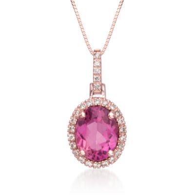 1.95 Carat Pink Tourmaline and Diamond Pendant Necklace in 14kt Rose Gold. 18" &mdash; Alt Image 1