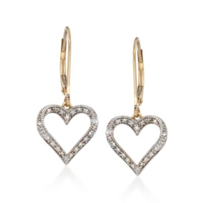 .11 ct. t.w. Diamond Heart Drop Earrings 14kt Yellow Gold &mdash; Alt Image 1