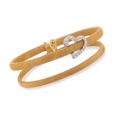 C. 1990 Vintage .20 ct. t.w. Diamond Heart Charm Flex Cuff Bracelet in 18kt Two-Tone. 6.5" &mdash; Alt Image 1