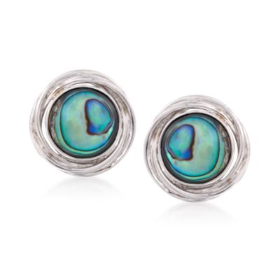 Round Abalone Shell Earrings in Sterling Silver &mdash; Alt Image 1