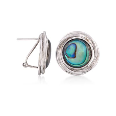 Round Abalone Shell Earrings in Sterling Silver &mdash; Alt Image 3