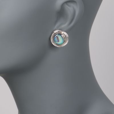 Round Abalone Shell Earrings in Sterling Silver &mdash; Alt Image 2