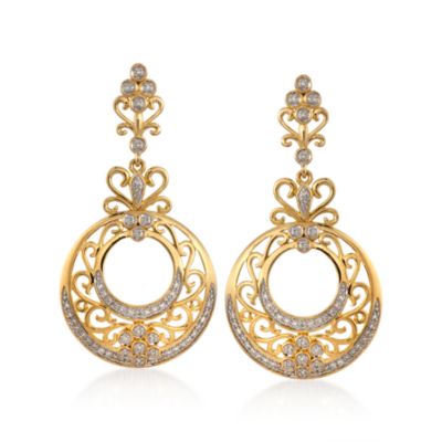 .30 ct. t.w. Diamond Scroll Drop Earrings in 18kt Gold Over Sterling &mdash; Alt Image 1