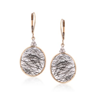 Tourmalinated Quartz and .11 ct. t.w. Diamond Drop Earrings in 14kt Yellow Gold &mdash; Alt Image 1