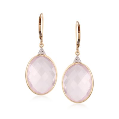 Rose Quartz and .11 ct. t.w. Diamond Drop Earrings in 14kt Yellow Gold &mdash; Alt Image 1