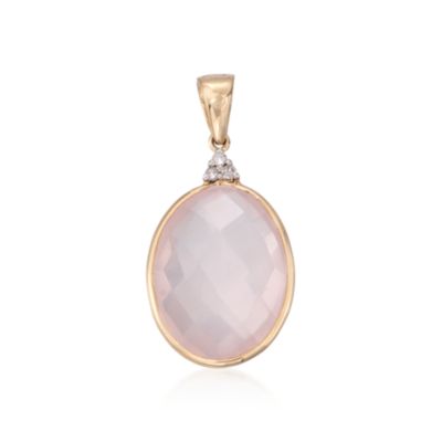 Rose Quartz and Diamond Pendant in 14kt Yellow Gold &mdash; Alt Image 1