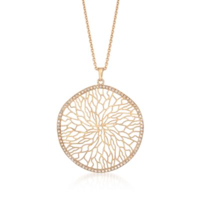 Italian 18kt Gold Over Sterling Webbed Disc Pendant Necklace With Swarovski® Crystals &mdash; Alt Image 1