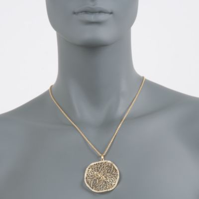 Italian 18kt Gold Over Sterling Webbed Disc Pendant Necklace With Swarovski® Crystals &mdash; Alt Image 2