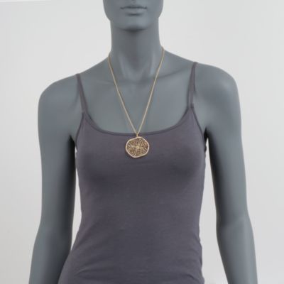 Italian 18kt Gold Over Sterling Webbed Disc Pendant Necklace With Swarovski® Crystals &mdash; Alt Image 3