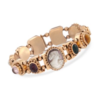 C. 1960 Vintage Cameo Bracelet in 14kt Yellow Gold. 7.25" &mdash; Alt Image 1