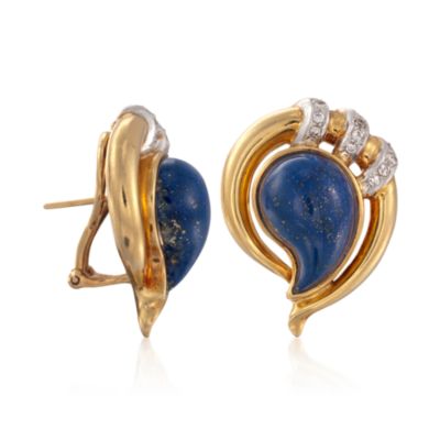 C. 1980 Vintage Lapis and .36 ct. t.w. Diamond Earrings in 18kt Yellow Gold &mdash; Alt Image 3