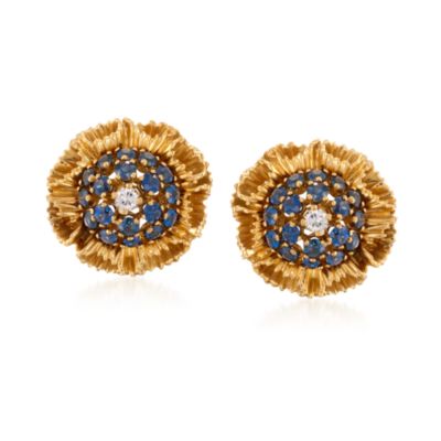 C. 1970 Vintage 2.50 ct. t.w. Sapphire and .20 ct. t.w. Diamond Earrings in 14kt Two-Tone Gold  &mdash; Alt Image 1