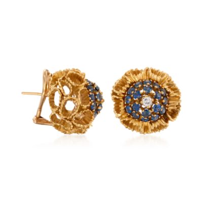 C. 1970 Vintage 2.50 ct. t.w. Sapphire and .20 ct. t.w. Diamond Earrings in 14kt Two-Tone Gold  &mdash; Alt Image 3
