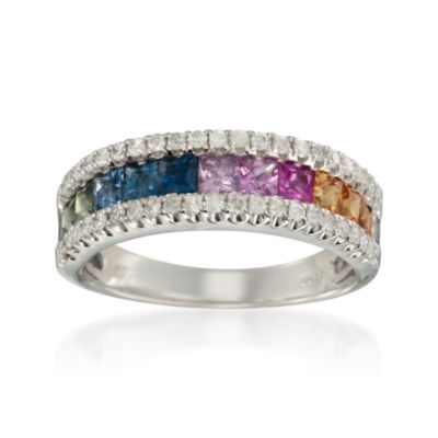 1.55 ct. t.w. Multicolored Sapphire and .30 ct. t.w. Diamond Ring in 14kt White Gold &mdash; Alt Image 1