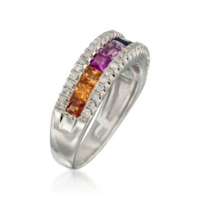 1.55 ct. t.w. Multicolored Sapphire and .30 ct. t.w. Diamond Ring in 14kt White Gold &mdash; Alt Image 3