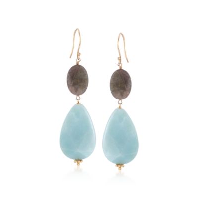 Labradorite and Amazonite Drop Earrings in Two-Tone &mdash; Alt Image 1