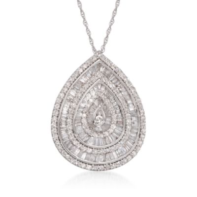 2.25 ct. t.w. Baguette and Round Diamond Teardrop Necklace in 14kt White Gold. 18" &mdash; Alt Image 1