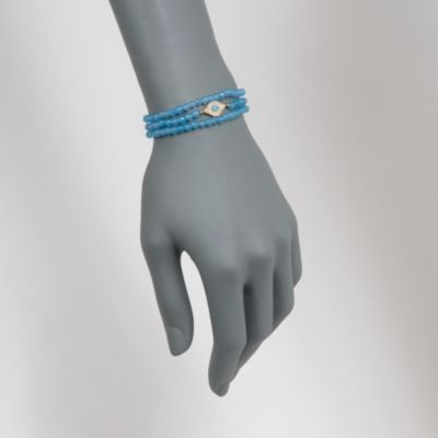 Set of Three Blue Agate Stretch Bracelets With .25 ct. t.w. CZs in 18kt Over Sterling &mdash; Alt Image 2