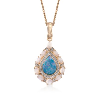 Opal Necklace With .10 ct. t.w. Diamonds in 18kt Over Sterling. 18" &mdash; Alt Image 1