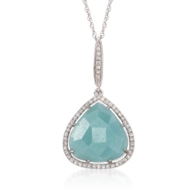 Triangular Amazonite and .20 ct. t.w. Diamond Necklace in 14kt White Gold. 18" &mdash; Alt Image 1