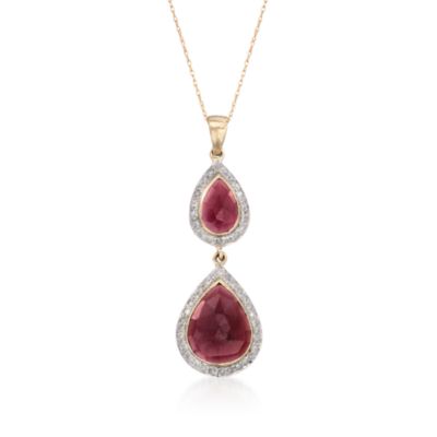 6.50 ct. t.w. Garnet and .53 ct. t.w. Diamond Pendant Necklace in 14kt Yellow Gold. 18" &mdash; Alt Image 1