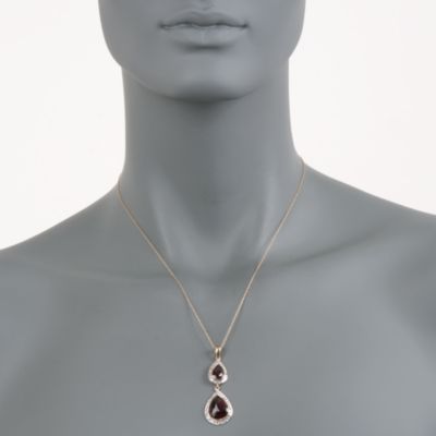 6.50 ct. t.w. Garnet and .53 ct. t.w. Diamond Pendant Necklace in 14kt Yellow Gold. 18" &mdash; Alt Image 3