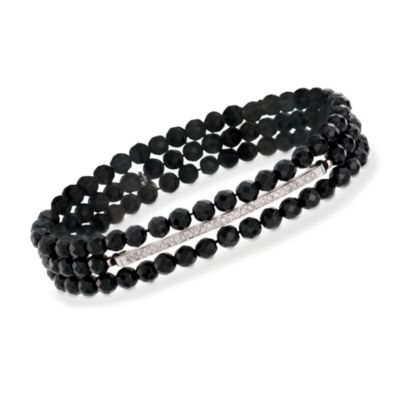 Set of Three Black Onyx Bracelets With .25 ct. t.w. CZs in Sterling Silver &mdash; Alt Image 1