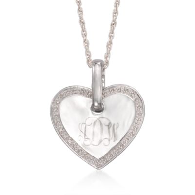 Personalized .10 ct. t.w. Diamond Heart Charm Necklace in Sterling Silver &mdash; Alt Image 1