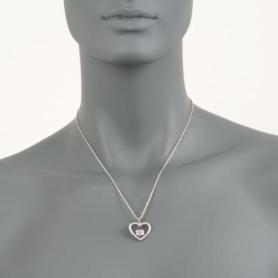 Personalized .10 ct. t.w. Diamond Heart Charm Necklace in Sterling Silver &mdash; Alt Image 2
