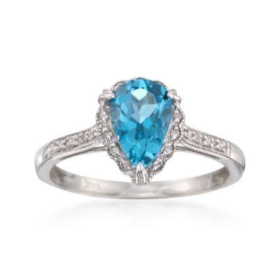 1.40 Carat Blue Topaz Ring With Diamonds in 14kt White Gold &mdash; Alt Image 1