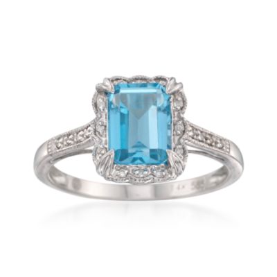 1.65 Carat Blue Topaz Ring With Diamonds in 14kt White Gold &mdash; Alt Image 1