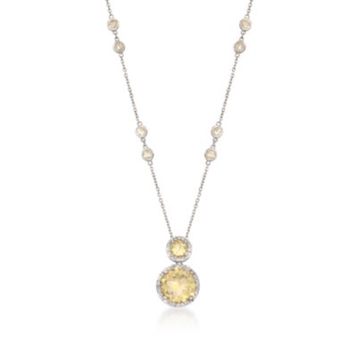 4.70 ct. t.w. Lemon Quartz and .10 ct. t.w. Diamond Pendant Necklace in 14kt White Gold. 16" &mdash; Alt Image 1
