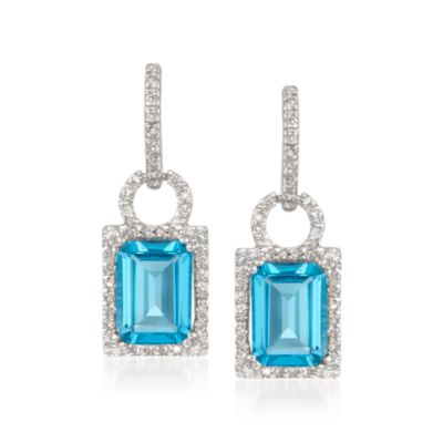 3.10 ct. t.w. Blue Topaz and .20 ct. t.w. Diamond Drop Earrings in 14kt White Gold &mdash; Alt Image 1