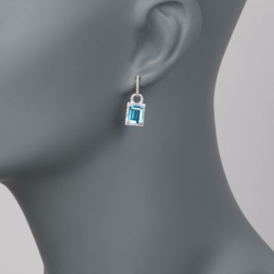 3.10 ct. t.w. Blue Topaz and .20 ct. t.w. Diamond Drop Earrings in 14kt White Gold &mdash; Alt Image 2