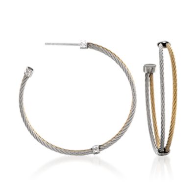 Charriol Stainless and 18kt White Gold Cable Hoop Earrings &mdash; Alt Image 1