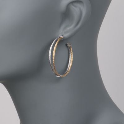 Charriol Stainless and 18kt White Gold Cable Hoop Earrings &mdash; Alt Image 2