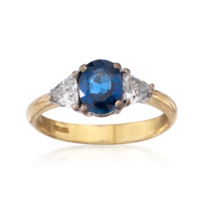 C. 1980 Vintage 1.20 Carat Sapphire and .50 ct. t.w. Diamond Ring in 18kt Yellow Gold. Size 5.5 &mdash; Alt Image 1