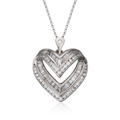 C. 1990 Vintage 1.85 ct. t.w. Diamond Open Heart Pendant Necklace in 18kt White Gold. 16" &mdash; Alt Image 1