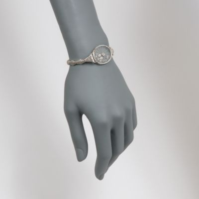 C. 1950 Vintage Carved Crystal Bracelet With Diamonds in 14kt White Gold. 6.5" &mdash; Alt Image 2