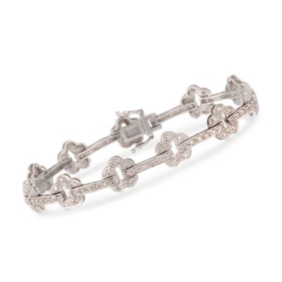 C. 1990 Vintage 1.20 ct. t.w. Diamond Open Clover Bar Link Bracelet in 14kt White Gold. 7" &mdash; Alt Image 1