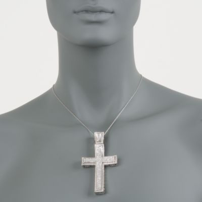C. 1990 Vintage 8.30 ct. t.w. Diamond Cross Pendant in 14kt White Gold &mdash; Alt Image 2