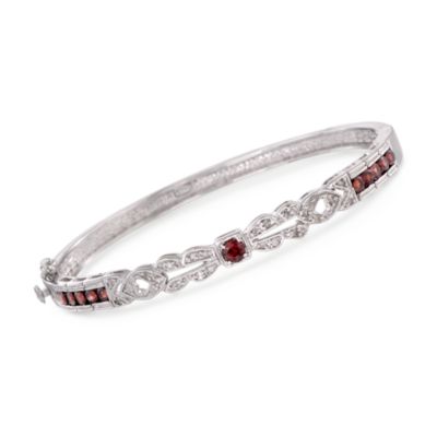 1.60 ct. t.w. Garnet and .24 ct. t.w. Diamond Bangle Bracelet in Sterling Silver &mdash; Alt Image 1